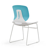 Modern Stacking Chairs Set of 4 in White and Blue with Polypropylene Seat and Fiberglass Reinforced Back, 18.9 x 19.7 x 34.45 Inches