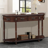 Retro Curved Wood Console Table, 52 inch Circular Half Moon Sofa Table with Open Shelf and 2 Drawers, Solid Wood Entry Table for Living Room, Hallway, Espresso