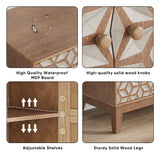31.5-inch geometric design sideboard, a decorative cabinet with 2 doors and adjustable shelves, a wooden decorative cabinet with storage space, suitable for living room, kitchen, and dining room.