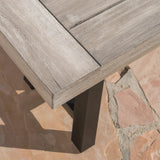 Light Grey Sandblast Finish Acacia Wood Dining Bench with Black Rustic Metal Finish Frame
