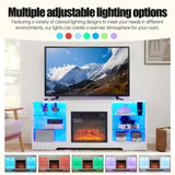 TV Stand Electric Fireplace TV Stand with Glass Shelves, 3D Fireplace TV Stand with LED Lights Wood with USB Charging Outlet Modern Television Table Center for TV up to 32-62" White 58''W*15.4''D*24.6