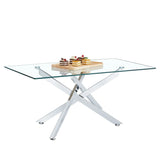 39.37" Rectangular Clear Tempered Glass Coffee Table,Stylish Design with Silver Chrome Plated Metal Legs, Coffee Table for Living Room