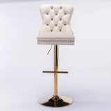 A&A Furniture,Thick Golden Swivel Velvet Barstools Adjusatble Seat Height from 27-35 Inch, Modern Upholstered Bar Stools with Backs Comfortable Tufted for Home Pub and Kitchen Island (Beige,Set of 2)