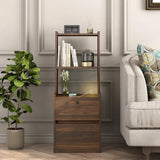 Nightstand with Charging Station, Smart Nightstand with Night Light, Modern Night Stand with Bookshelf, Bedside Tables with Storage Cabinet for Bedroom, Wood