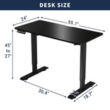 55"×24" Black Electric Standing Desk Height Adjustable Desk for Home and Office Computer Table Gaming Desk Modern Lift-up Desk