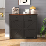 Farmhouse Black Double Tilt Out Trash Cabinet for 20 Gallon Trash Cans, Free Standing Recycling Cabinet with Hideaway Drawer, Barn Door Style Laundry Sorter Cabinet, Tilt Out Trash Cabinet for Kitchen