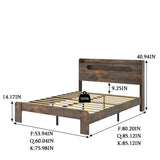Bed Frame Queen Size, Wood Platform Bed Frame with Storage LED Light Headboard and 2 USB , Noise Free,No Box Spring Needed and Easy Assembly Tool,Large Under Bed Storage,Dark Brown