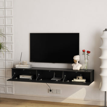 Floating TV Stand Wall Mounted with 16 Color LEDs,67