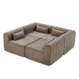 145.5 Inch Modular Full-Compressed Sectional Sofa, Espresso Polyester Upholstered Modular Sofa with 4 Pieces, Compressed Sponge Modular Couch for Living Room
