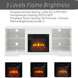 TV Stand Electric Fireplace TV Stand with Glass Shelves, 3D Fireplace TV Stand with LED Lights Wood with USB Charging Outlet Modern Television Table Center for TV up to 32-62" White 58''W*15.4''D*24.6