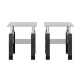 Set of 2, Modern Tempered Glass Tea Table Coffee Table End Table, Square Table for Living Room, Black