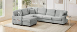 Sectional Sofa U-shaped Sectional 125.2" Upholstered L-shaped Sofa with a Movable Ottoman and Side Storage Pockets for Living Room, Grey