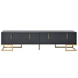 ON-TREND Modern TV Stand with Metal Legs and Gold Handles for TVs Up to 80'', Media Console Table with Cabinets and Adjustable Shelves, Luxury TV Cabinet with Geometric Lines for Living Room, Black