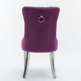 Nikki Collection Modern, High-end Tufted Solid Wood Contemporary Velvet Upholstered Dining Chair with Chrome Stainless Steel Plating Legs,Nailhead Trim,Set of 2,Purple and Chrome, SW1701PP