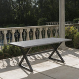 Rolando Outdoor Aluminum Dining Table with Steel Frame, Grey / Black