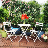 3 Piece Patio Bistro Set of Foldable Round Table and Chairs, White