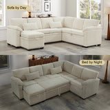 97 Inch L-Shaped Corner Sectional Sofa Couch Storage Ottoman,Chenille Fabric Couch with 7 Seats & 2 Pillows for Living Room, Modern, Small Space, Easy Assembly,Beige