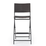 Outdoor Wicker Barstools Faux Rattan Patio Bar Stools Foldable Chair, Multibrown, Set of 2