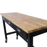 60in Work Bench, Workbench with Drawer Storage, Heavy Duty Bamboo Wood Work Table with Wheels for Garage Home Office