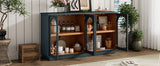 TREXM 4-Door Large Storage Buffet Cabinet with Glass Doors, Arched Cabinet with Adjustable Shelves for Kitchen, Dining Room and Living Room (Black)