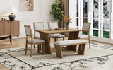 TREXM 6-Piece Retro Dining Table Set for 6, 60" Wood Kitchen Table and Chairs Set of 4 with Bench Designed Trestle Base for kitchen & Dining Room (Natural Wood Wash)