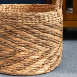 Isidore Round Water Hyacinth Seagrass Woven Basket with Handles - 15" x 15" x 11.8" - Natural Brown - For Clothes, Towels, Canvas, Toys and Magazine Storage and Home Decoration
