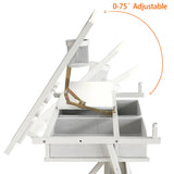 Adjustable drawing drafting table desk with 2 drawers for home office and school with stool (all white)