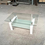 Tempered Clear Glass Coffee Table, 2-Layers Coffee Table Living Room Center Table