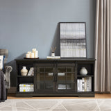 Multipurpose Sliding Door TV Stand Large Storage Cabinet with 2 Sliding Fluted Glass Tempered Doors, TV Up to 65'', TV Desk Storage Rack, Charcoal GREY, 59.13"W*15.94"D*27.8"H