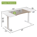 63"×30" Dual Motor Curve Design Height Adjustable Electric Standing Desk Height Stand Up Computer Desk,Sit and Stand Home Office Desk with Splice Board (white&oak desktop+dual motor white frame)