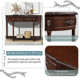 Retro Curved Wood Console Table, 52 inch Circular Half Moon Sofa Table with Open Shelf and 2 Drawers, Solid Wood Entry Table for Living Room, Hallway, Espresso