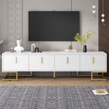 ON-TREND Modern TV Stand with Metal Legs and Gold Handles for TVs Up to 80'', Media Console Table with Cabinets and Adjustable Shelves, Luxury TV Cabinet with Geometric Lines for Living Room, Black