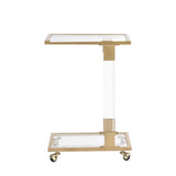 Golden Side Table, Acrylic Sofa Table, Glass Top C Shape Table with Metal Base for Living Room, Bedroom, Balcony Home and Office
