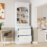 [Assembly Video Provided] TOPMAX Modern 83.7inch High Kitchen Pantry, Freestanding Tall Kitchen Hutch with Faux Marble Top,Cupboard Cabinet with 5 Storage Drawers and Adjustable Shelf, Set of 2, White