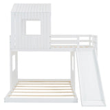 Wooden Twin Over Full Bunk Bed, Loft Bed with Playhouse, Farmhouse, Ladder, Slide and Guardrails, White(OLD SKU :LT000028AAK)