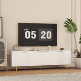 White Modern TV Stand Fluted 68" t, Entertainment Center with Storage Doors, TV Console Media Cabinet,  for 55+ Inch TV, Living Room