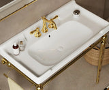 VICI 36" Bathroom Console Sink, Wall-Mounted White Ceramic Vanity Basin with 3 Pre-drilled Faucet Holes, Freestanding Stainless Steel Support Legs with Towel Bar, No Faucet & Sink Cover, Gold Color
