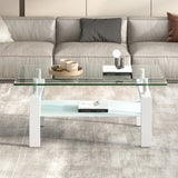 Tempered Clear Glass Coffee Table, 2-Layers Coffee Table Living Room Center Table