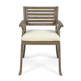 Helen Outdoor Acacia Wood Dining Chair, Gray and Crème