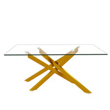 39.37" Rectangular Clear Tempered Glass Coffee Table,Stylish Design with Golden Metal Legs, Coffee Table for Living Room