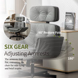 Criss Cross Chair with Adjustable Armrests & Wheels & Headrest, PU Lounge Vanity Desk Chair with Wide Seat for Cross-Legged Sitting, Swivel Task Office Chairs for Home, Makeup, Gaming, Office, Beige