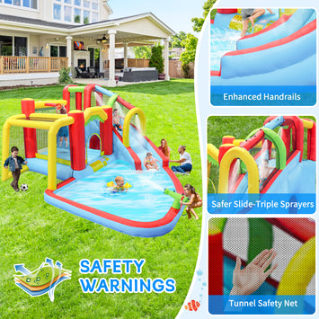 7 in1 Inflatable slide water park bouncing house outdoor Soccer garden bouncer with Splash pool  & Water gun & Climbing wall & Basketball & Football