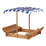 Kids Sandbox with Adjustable Cover, 46'' Wooden Sand Box with 2 Foldable Bench Seats, Outdoor Sandpit for Backyard Play