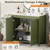 36 " Bathroom Vanity Organizer with Ceramic Sink, Set Bathroom Storage Cabinet, Olive Green(Old SKU:SV000004AAF)