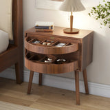 Rotating Hidden Compartment Nightstands, Mid Century Modern Concealment Furniture, Rattan Bed Side Table, Compartment End Table with Wood Legs, Bedside Tables for Bedroom, Living Room, Dorm, Natural