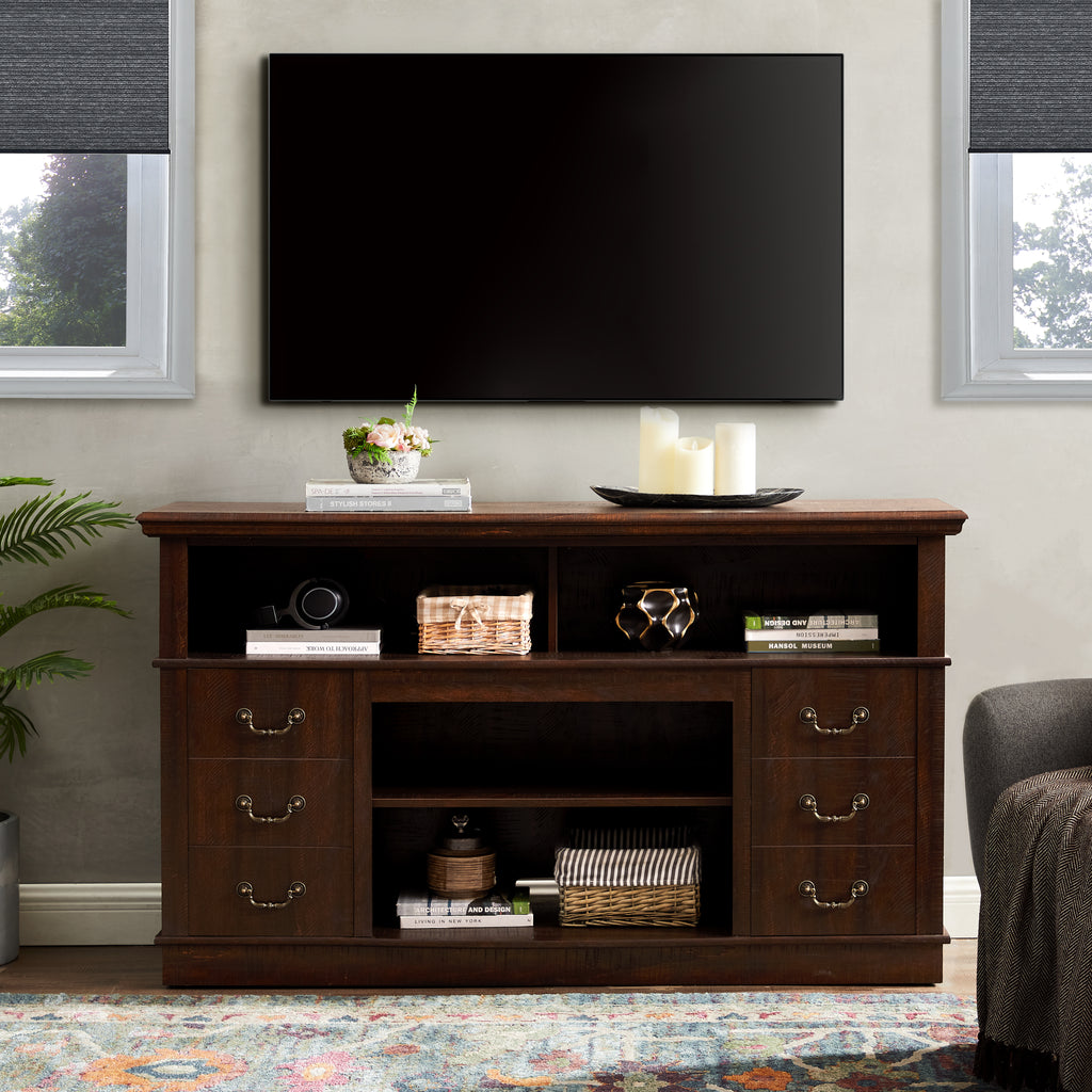 Retro TV Stand with Storage for TVs up to 65'', Mid Century Modern TV Stand & Entertainment Center with Shelf,TV Stand for Media,TV Console Table for Living Room Espresso 60"W*15.75"D*34.25"H