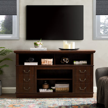 Retro TV Stand with Storage for TVs up to 65'', Mid Century Modern TV Stand & Entertainment Center with Shelf,TV Stand for Media,TV Console Table for Living Room Espresso 60