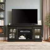 Multipurpose Sliding Door TV Stand Large Storage Cabinet with 2 Sliding Fluted Glass Tempered Doors, TV Up to 65'', TV Desk Storage Rack, Charcoal GREY, 59.13"W*15.94"D*27.8"H
