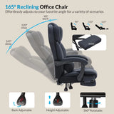 Office Chair with Foot Rest, Executive Office Chair with Arms, Reclining Computer Chair with Wheels and Lumbar Support, PU Leather Comfy Swivel Chair for Home Office