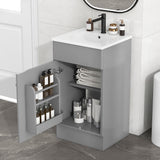 [Video] 18" Bathroom Vanity with Sink, Vanity Cabinet with Door Shelf and Adjustable Shelf, Grey